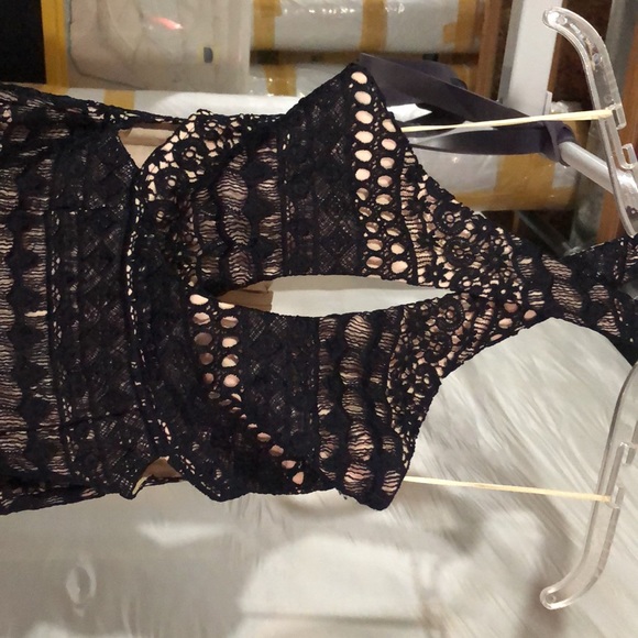 Deep Navy Crochet Lace Halter Dress - Picture 6 of 10